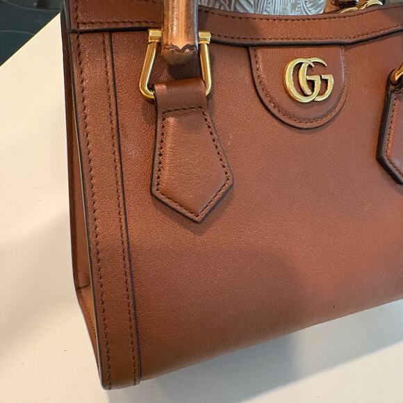Gucci Diana Bamboo Handle Small Leather Crossbody Tote Bag Brown Mini - Picture 11 of 16